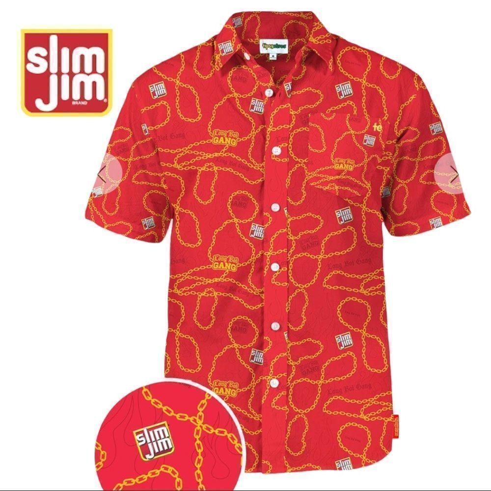 NEW Slim Jim Logo Hawaiian Button Down Vacation Beach Top Shirt M L XL